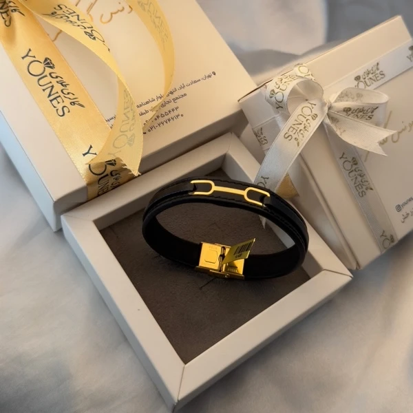 تصویر دوم دستبند طلا چرم مردانه ظریف L130